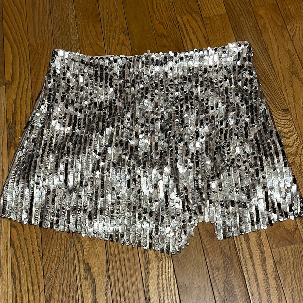 Free People Silver and Rose Gold Sequin Skirt